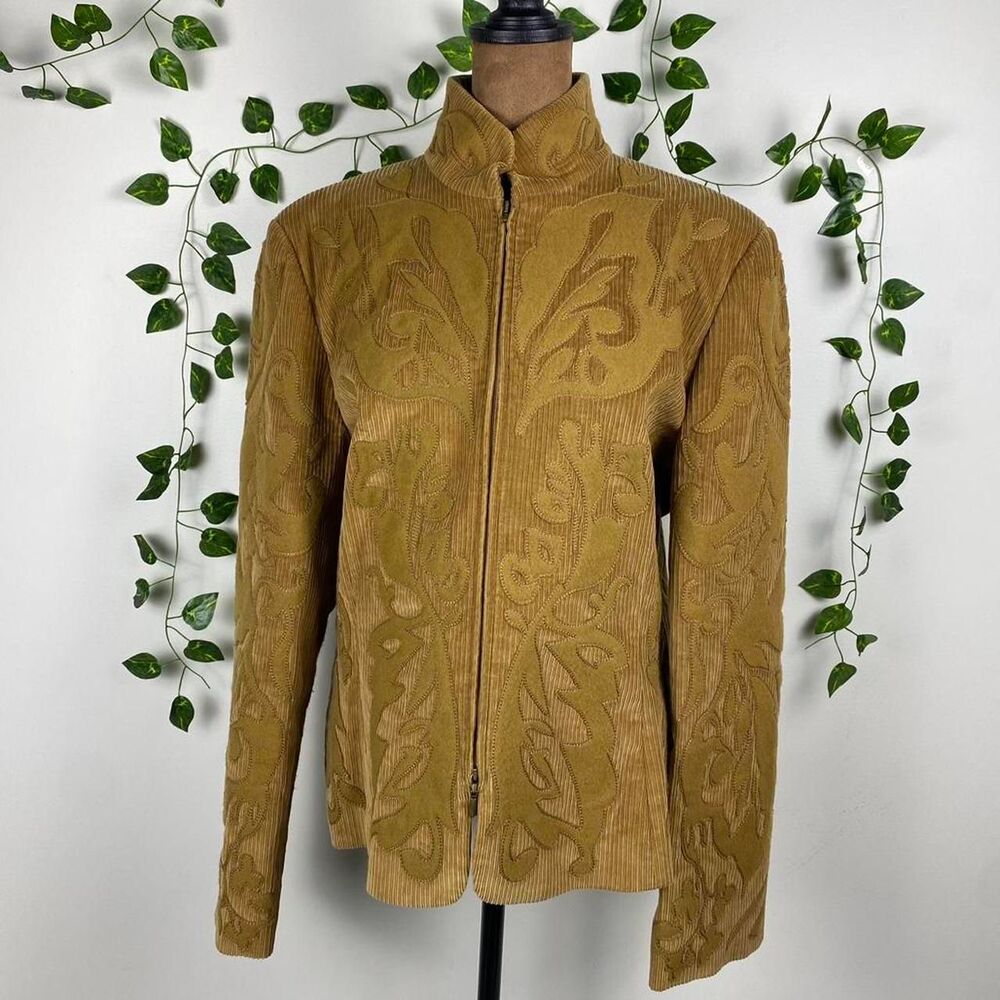 NWT Linda Allard Ellen Tracy Corduroy wool velvet burnout Jacket Floral damask